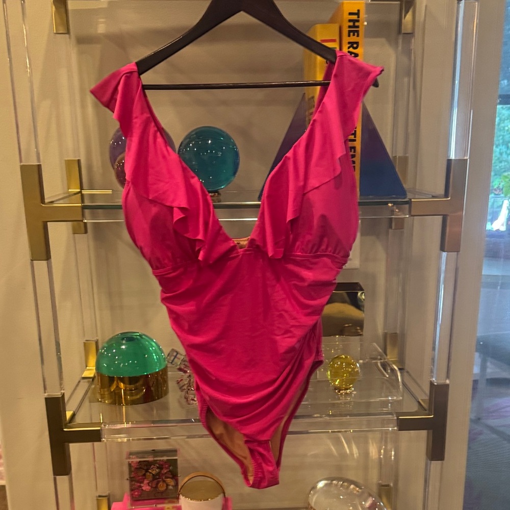 J. Crew Pink Ruffle One-Piece Swimsuit